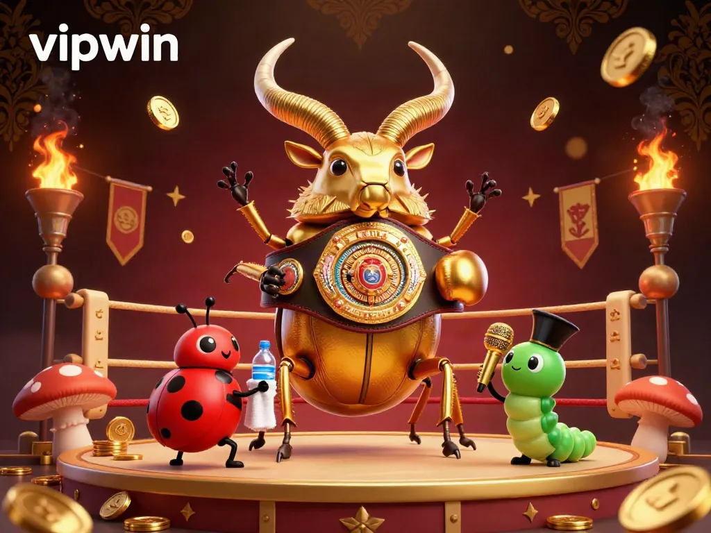 Engage in exciting gameplay at vipwin with a dynamic 3D illustration showcasing a unique boxing match of characters.