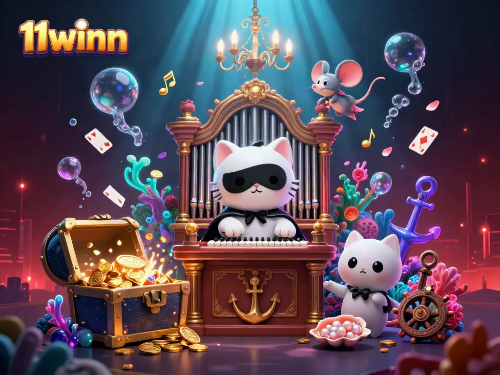 Play slots at 11winn with a 3D casino scene featuring unique animated characters and rich details.