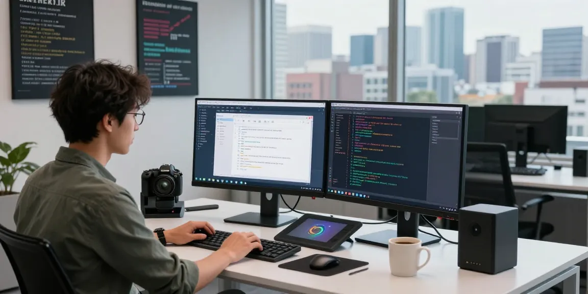 WPS Download interface displayed on dual monitors in a modern tech workspace with a developer coding.