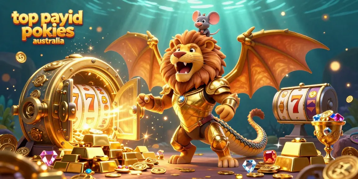 Experience the top payid pokies australia with a triumphant chimera in a dazzling gold-themed casino scene.